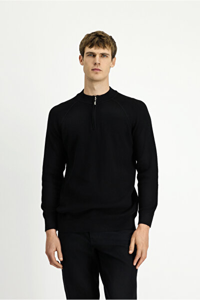 Kiğılı Yarım Balıkçı Yaka Regular Fit Fermuarlı Desenli Pamuklu Triko Kazak