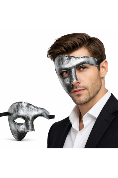 Skygo Antik Eskitme Gümüş Erkek Yarım Maske - Phantom Parti & Balo Maskesi