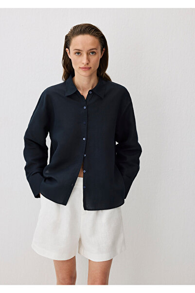 Mavi Lacivert (TENCEL™) Liyosel Karışımlı Gömlek Loose Fit / Bol Rahat Kesim ...