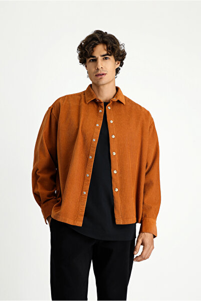 Kiğılı Long Sleeve Oversize Thick Ribbed Cotton Shirt