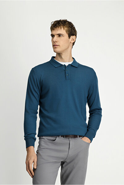 Kiğılı Pulover cu guler polo, cu nasturi, cu croiala normala, tricotaj cald d...