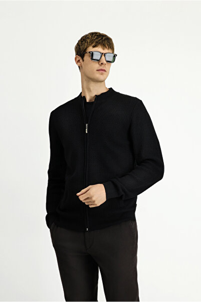 Kiğılı Cardigan din tricot din bumbac cu fermoar, cu model, slim fit