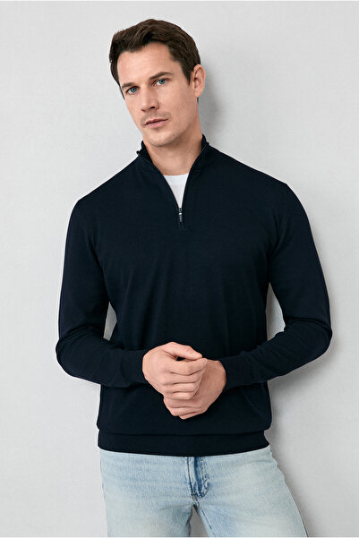 Kiğılı Πλεκτό πουλόβερ με φερμουάρ και γιακά με κανονική εφαρμογή