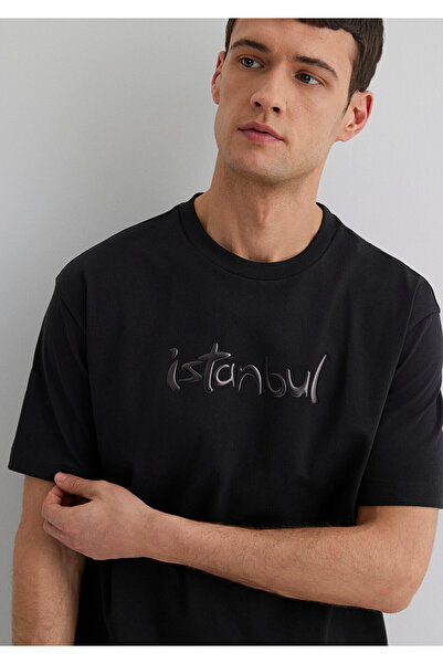 Mavi Istanbul Printed Black T-Shirt Loose Fit / Loose Relaxed Cut 0613002-71379