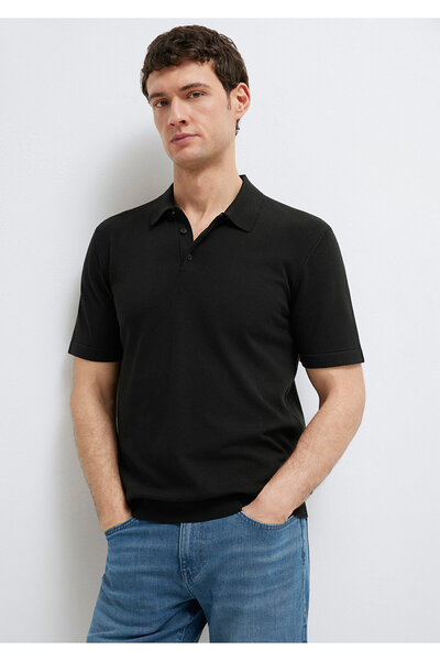 Mavi Schwarzer Strick-Polo mit eng anliegendem Schnitt 0710249-900