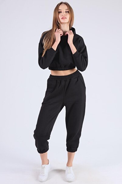 Rays Set trening negru cu elastic în talie cu glugă 9023M