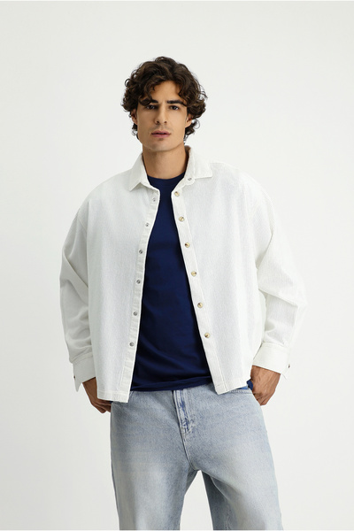 Kiğılı Cămașă din bumbac cu mânecă lungă supradimensionat grosime material reiat