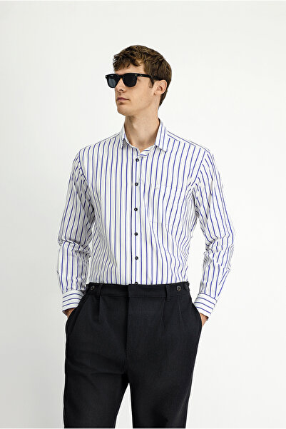 Kiğılı Бавовняна сорочка в смужку з довгим рукавом приталеного крою