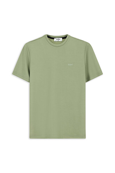 Kiğılı Bisiklet Yaka Regular Fit Nakışlı Likralı Esnek Tişört