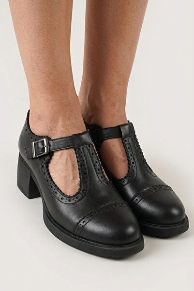 GRADA Siyah Hakiki Deri T Bantlı Kadın Topuklu Ayakkabı Günlük Klasik Tasarım...