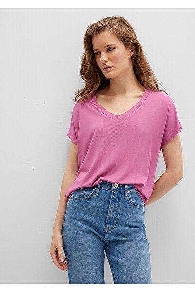 Mavi Tricou vascos roz cu decolteu in V - Crop normal167714-70955