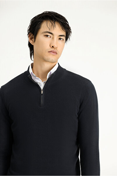 Kiğılı Pulover din tricotaj din cașmir cu fermoar, cu jumătate de gât, cu pot...