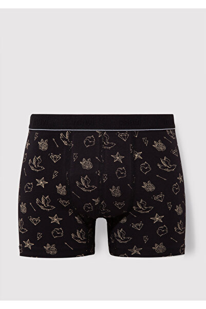 Mavi Baskılı Siyah Boxer 092449-85585