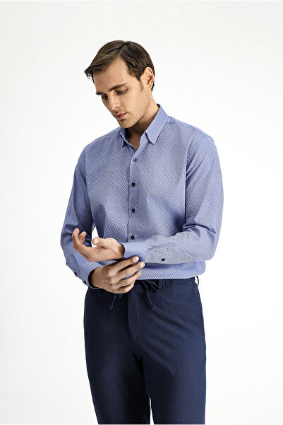 Kiğılı Uzun Kol Slim Fit Dar Kesim Klasik Desenli Pamuk Gömlek