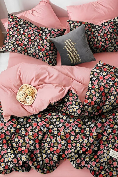 İQON طقم غطاء لحاف مع ملاءة مطاطية مزدوجة اللون بنفسجي سلموني