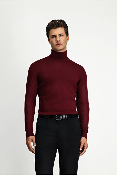 Kiğılı Pulover tricotat din lână, cu gât roșu, cu croiala normală