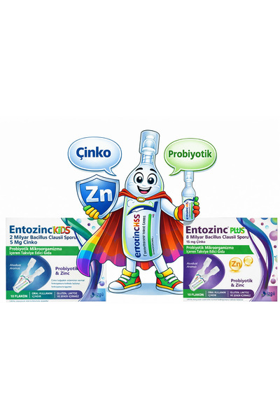 ENTOZİNC KİDS VE PLUS AİLE PAKETİ 10'ar ADETLİ FLAKON AHUDUDU VE PORTAKAL ARO...