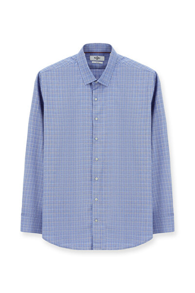 Kiğılı Uzun Kol Slim Fit Dar Kesim Klasik Desenli Pamuk Gömlek