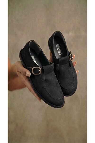 Beyond Women's Black Suede Buckled Closed Front Ballet Flats Shoes 1cm Byndzi...