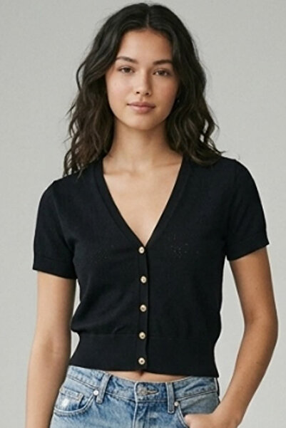 Şiir Vasi Γυναικεία Slim Fit δαντελωτή πλέξη Κοντομάνικη Κομψή Ζακέτα με Κουμ...