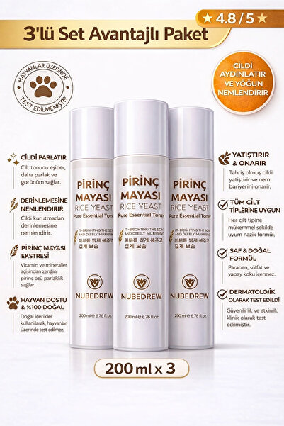 NUBEDREW 3 Adet Pirinç Mayası Tonik 200 ml Aydınlatıcı Beyazlatıcı Leke Karşı...