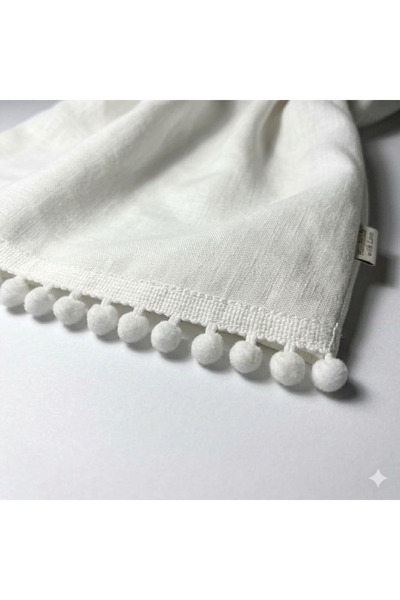 MİKSAJ BEYAZ PAMUK KENAR PONPON