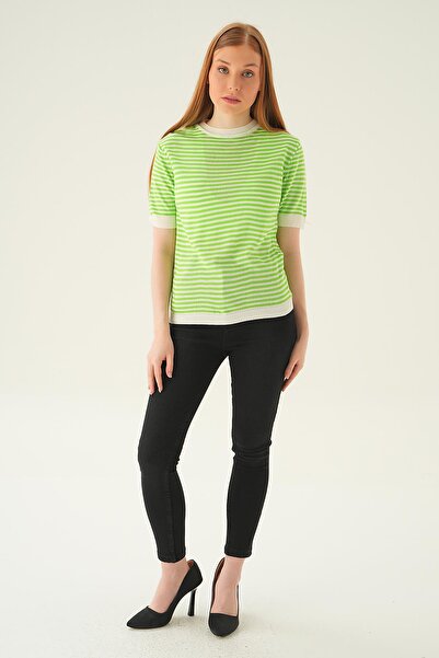 Rays Tricou verde măr cu dungi 1443
