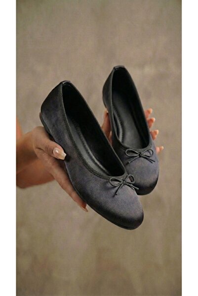 Beyond Women's Black Satin Bow Stylish Ballerinas 1cm Byndstnb01