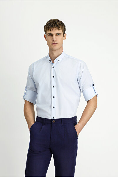 Kiğılı Long Sleeve Regular Fit Button Collar Cotton Shirt