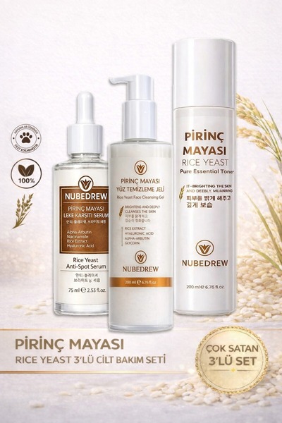 NUBEDREW Pirinç Mayası 3’lü Cilt Bakım Seti – Yüz Temizleme Jeli+ Tonik + Lek...