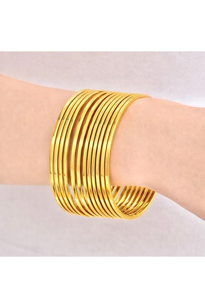 CAXBERN 22 Ayar Altın Kaplama Düz Ajda Bilezik Paslanmaz Çelik Bileklik (1 Adet)