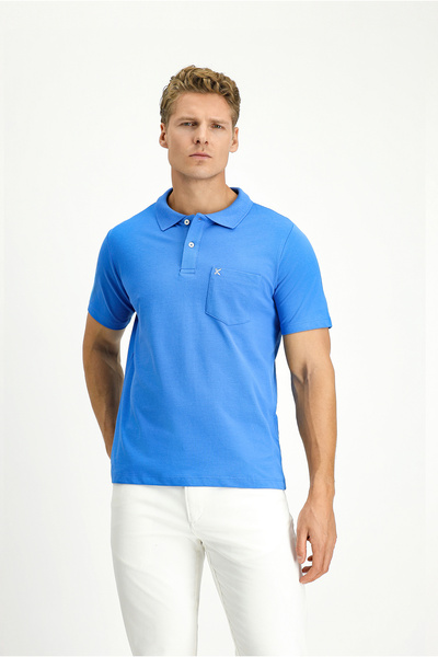 Kiğılı تي شيرت بياقة بولو وقصة عادية مع جيوب وتطريز، مصنوع من القطن 100%