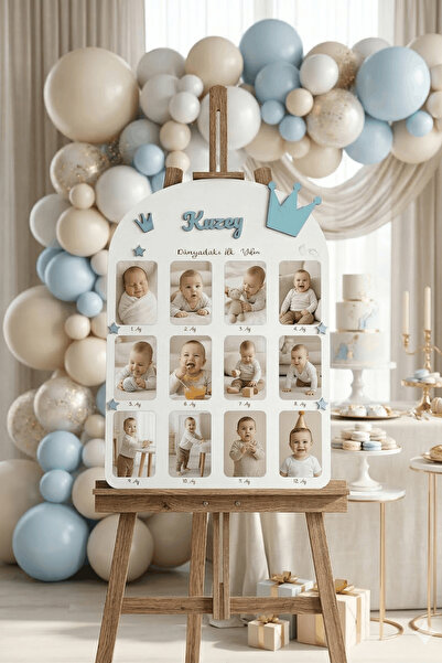 Gralanda Dünyada İlk Yılım 12 Ay Bebek Anı Fotoğraf Tablosu - Ahşap İsme Özel...