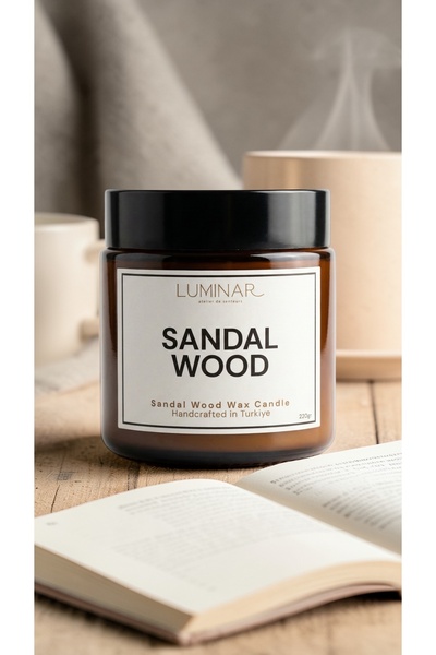 Luminar Sandal Ağacı Kokulu Mum - %100 Doğal Soya Mumu Amber Kavanoz Aromater...