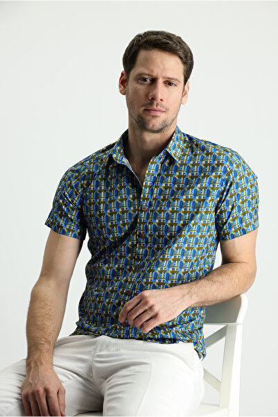 Kiğılı Potištěná bavlněná košile Slim Fit Slim Fit s krátkým rukávem