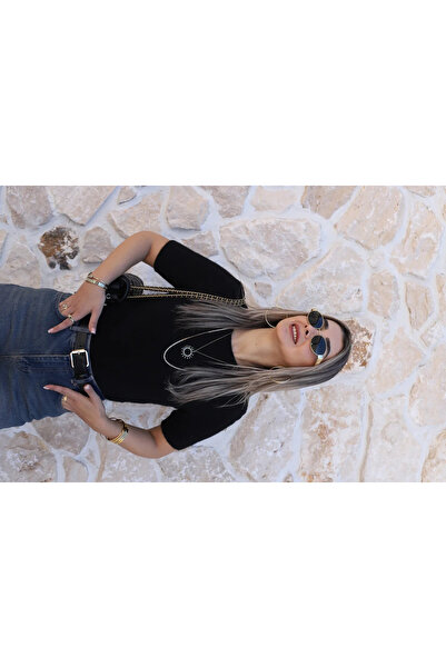 bytugcekaya Black Standard Size Soft-Textured Short Sleeve Sweater