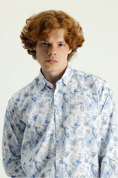 Kiğılı Long Sleeve Slim Fit Slim Fit Printed Linen Shirt