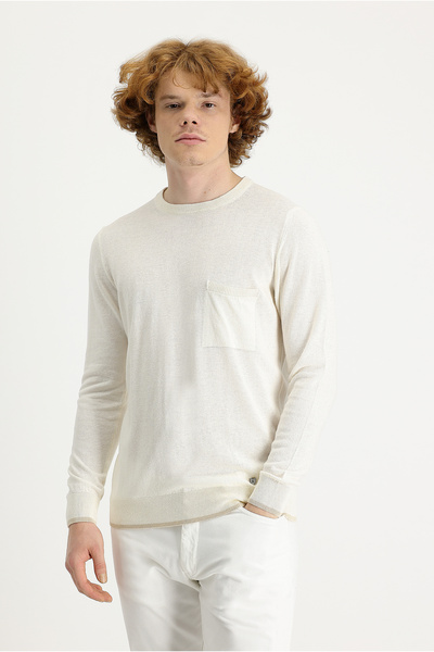 Kiğılı Pulover din tricotaje din amestec de bumbac și in, slim fit, cu decolteu