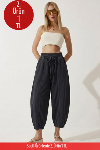 COMBİNE MİCHAİL Kadın Lastikli Rahat Siyah Şalvar Pantolon