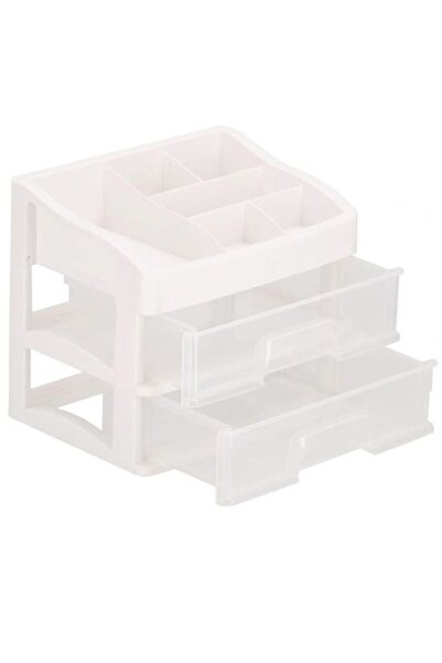 Springos Organizator cosmetic, plastic, 3 niveluri, 2 sertare, alb, 30x25x34 cm,