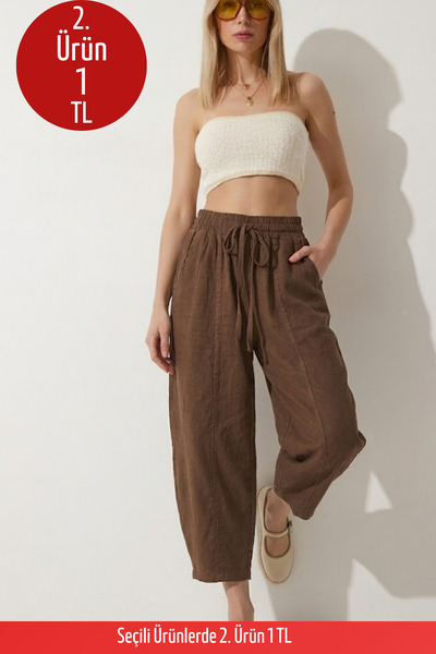 COMBİNE MİCHAİL Kadın Lastikli Rahat Kahve Şalvar Pantolon