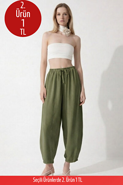 COMBİNE MİCHAİL Kadın Basic Soft Haki Şalvar Pantolon