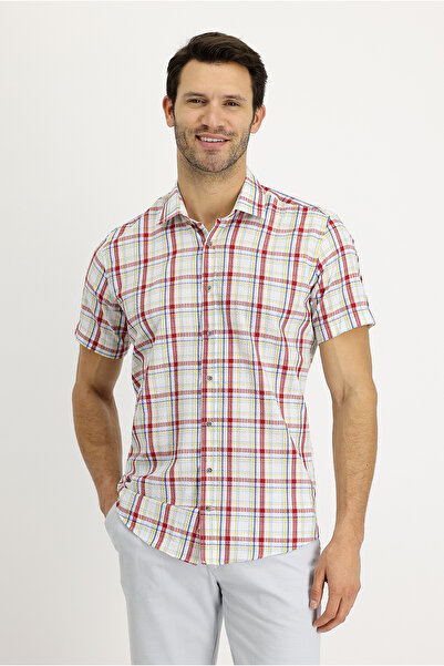 Kiğılı Kısa Kol Slim Fit Dar Kesim Ekose Gömlek