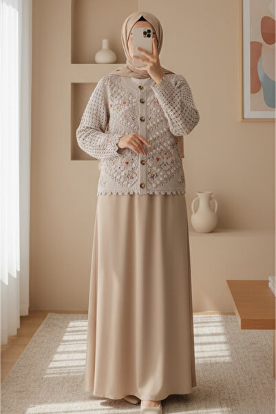 Modamorfo Кам'яного кольору вишивка квітами ажурний трикотажний кардиган