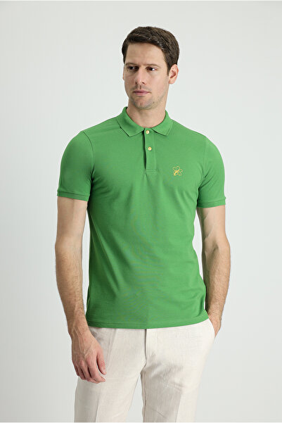 Kiğılı Tricou slim din bumbac cu gât polo imprimat