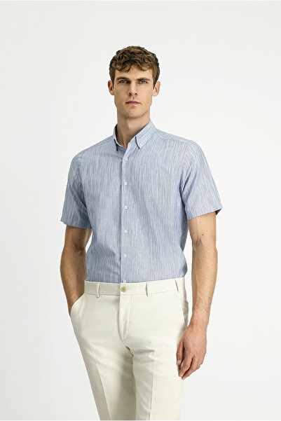 Kiğılı Short Sleeve Regular Fit Patterned Sports Button Collar Cotton Shirt