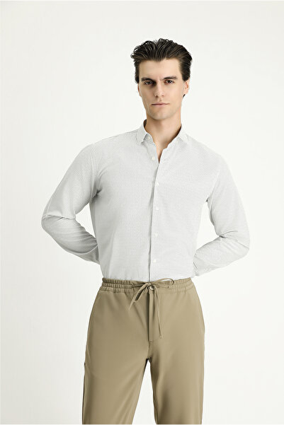 Kiğılı Long Sleeve Slim Fit Slim Fit Patterned Cotton Easy-Iron Button Collar...