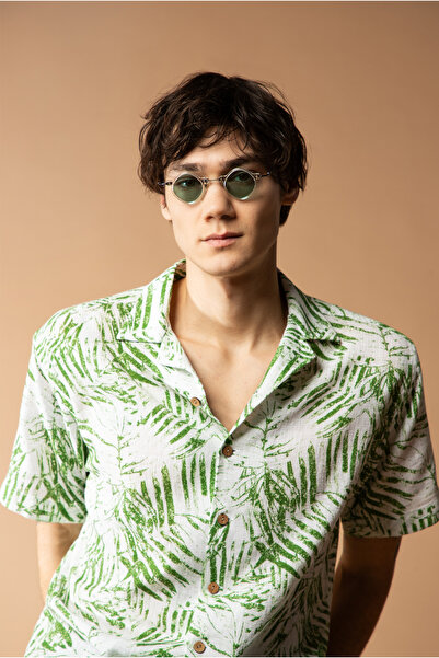 Kiğılı Kısa Kol Oversize Desenli Spor Pamuk Gömlek