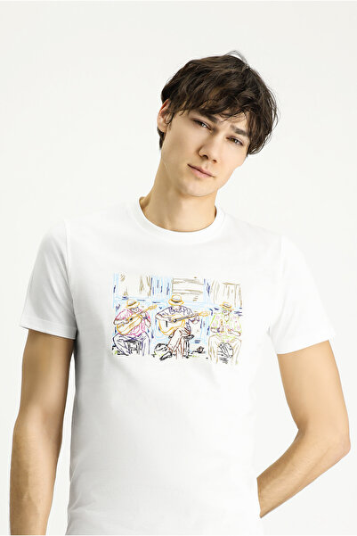 Kiğılı Tricou din bumbac cu decolteu slim cu imprimeu