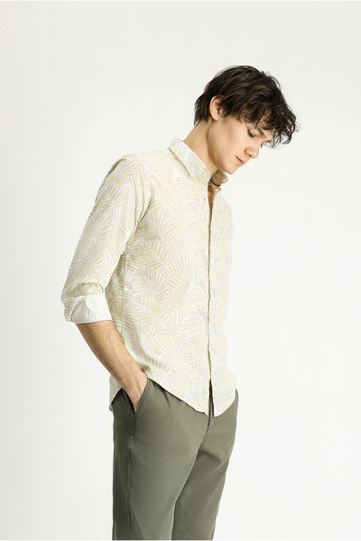 Kiğılı Printed Slim Fit Cotton Shirt - Long Sleeve